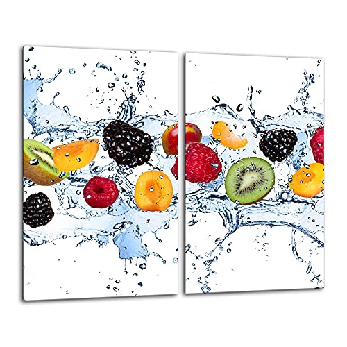 Gsmarkt | Herdabdeckplatten Schneidebrett Spritzschutz Set 2x30x52 | Bild auf Glas | Sicherheitsglas Gehärtetes Glas Bild | Motiv Früchte von FTB