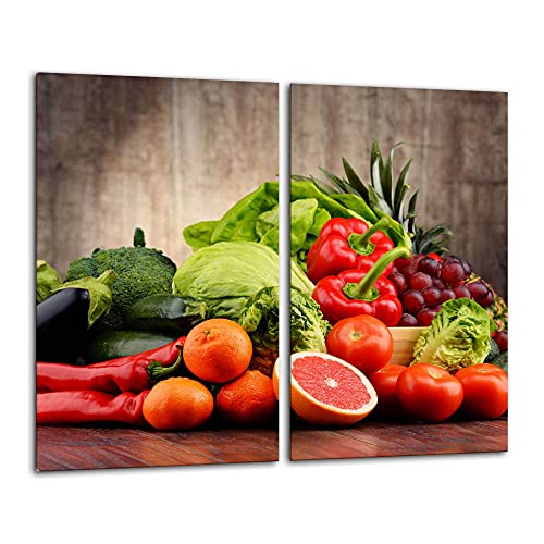 Gsmarkt Herdabdeckplatten Schneidebrett Set 2x30x52 Glasbild Früchte von FTB