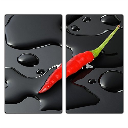 Gsmarkt Herdabdeckplatten Schneidebrett Set 2x30x52 Glasbild Paprika von FTB