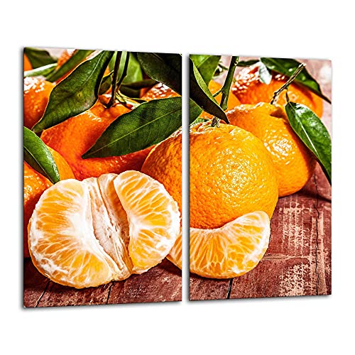 Gsmarkt | Herdabdeckplatten Schneidebrett Spritzschutz Set 2x30x52 | Bild auf Glas | Sicherheitsglas Gehärtetes Glas Bild | Motiv Orange von FTB