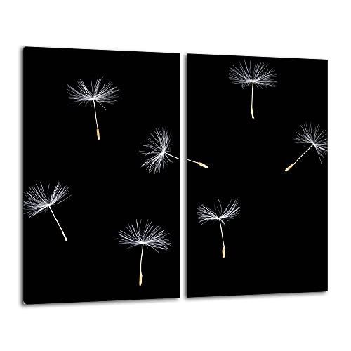 Gsmarkt | Herdabdeckplatten Schneidebrett Spritzschutz Set 2x30x52 | Bild auf Glas | Sicherheitsglas Gehärtetes Glas Bild | Motiv Pusteblume von FTB