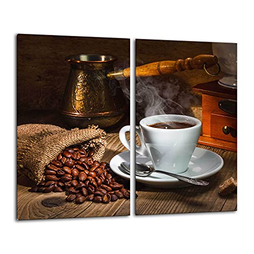 Gsmarkt | Herdabdeckplatten Schneidebrett Spritzschutz Set 2x30x52 | Bild auf Glas | Sicherheitsglas Gehärtetes Glas Bild | Motiv Kaffee von FTB