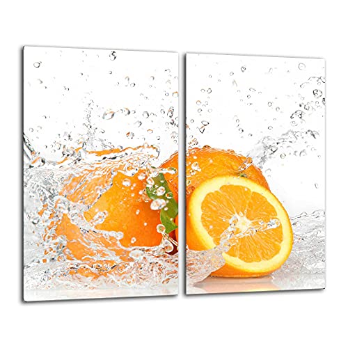 Gsmarkt | Herdabdeckplatten Schneidebrett Spritzschutz Set 2x30x52 | Bild auf Glas | Sicherheitsglas Gehärtetes Glas Bild | Motiv Orange von FTB