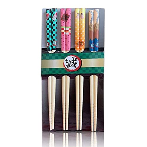 Demon Slayer EssstäBchen Japanisch Anime 4 Paare Wiederverwendbare NatüRliche Holz Chopsticks aus Bambus für Anime Lovers von FTFDTMY