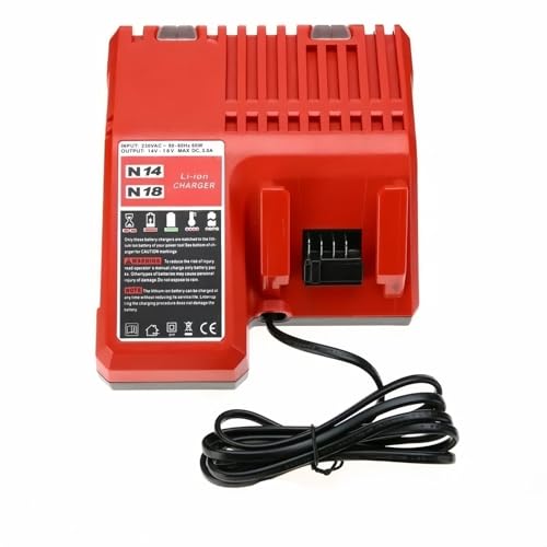 Elektrowerkzeug-Bohrhammer, 18 V, M18, Lithium-Akku-Ladegerät, 230 V. Kompatibel mit Milwaukee M18, 18 V, Rot von FTGADRYF