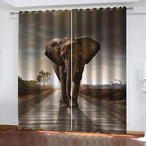FTJDR 3D Vorhang Blickdicht Elefant 2Er Set Vorhang Blickdicht Polyester Mit Ösenvorhang Für Schlafzimmer Kinderzimmer Wohnzimmer Dekoration 280X250Cm von FTJDR