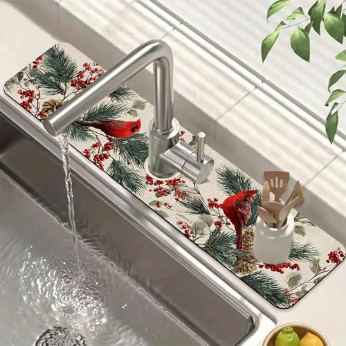 Welcome Winter Küchenspüle, Spritzschutz, Wasserhahnmatte, Kardinalvogel, super saugfähig, schnell trocknend, Spritzschutz hinter dem Wasserhahn für Küche, Bad, 59,7 x 14 cm Welcome Winter Küchenspüle, Spritzschutz, Wasserhahnmatte, Kardinalvogel, super saugfähig, schnell trocknend, Spritzschutz hinter dem Wasserhahn für Küche, Bad, 59,7 x 14 cm von FTJHKUY