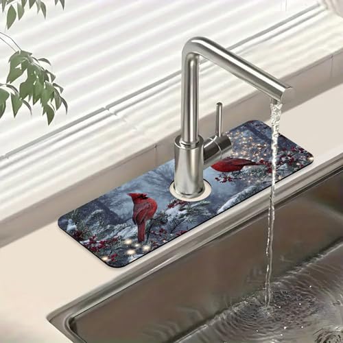 Winter-Spülbecken-Spritzschutz, Wasserhahnmatte, super saugfähig, schnell trocknend, Spülbecken-Gadgets, Spritzschutz hinter Wasserhahn, Tropffänger für Küche, Bad, 39,4 x 14 cm Winter-Spülbecken-Spritzschutz, Wasserhahnmatte, super saugfähig, schnell trocknend, Spülbecken-Gadgets, Spritzschutz hinter Wasserhahn, Tropffänger für Küche, Bad, 39,4 x 14 cm von FTJHKUY