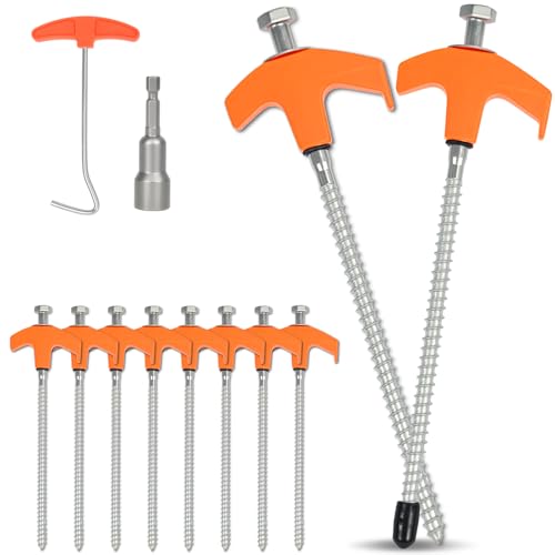 FTJKGH Zeltheringe 20cm, 10 x Heringe Zelt mit Gewinde, Robuste Heringe ErdnäGel Stabil, Schraubheringe Camping mit Schutzkappe und Nagelzieher für Harten Boden, Gras, Strand, Wald, Wiesen von FTJKGH