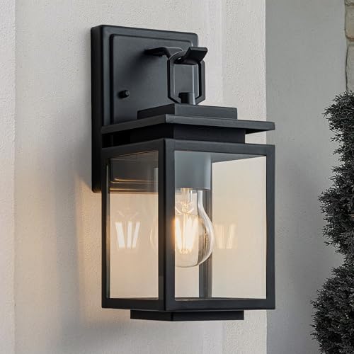 FTL Wandleuchte Aussen, E27 Aussenlampe Wand mit Klarglas, Eckige Wandlaterne Außenlampe, 60W Max Außenwandleuchten, IP44 Wasserdicht Aussenbeleuchtung Hauswan für Hauseingang, Garten, Mattschwarz von FTL