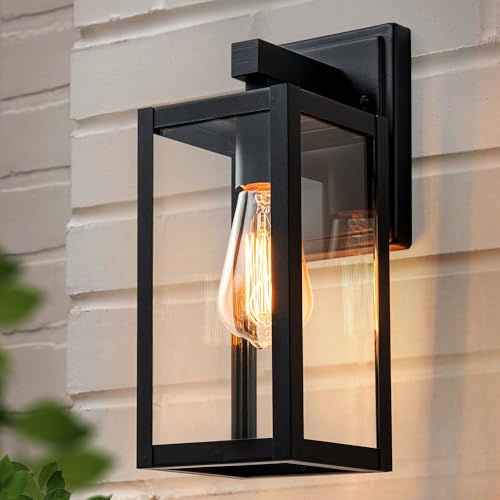 FTL Wandleuchte Aussen Laterne E27-Fassung,Aussenlampe Wand mit Glasschirmen,Max 60W,Moderne Wandlampe Aussen,IP44 Wasserdichte Außenwandleuchte Ausenbeleutung für Terrasse,Veranda,Garten,Mattschwarz von FTL