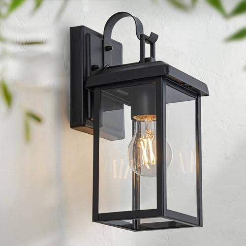 FTL Wandleuchte Aussen Vintage, Kleine Aussenlampe Wand E27-Fassung, Mattschwarz Außenwandleuchte mit klarem Glas, Garten Ausenbeleutung Hauswand, IP44 Wasserdicht Außenlaterne für Terrasse, Veranda von FTL