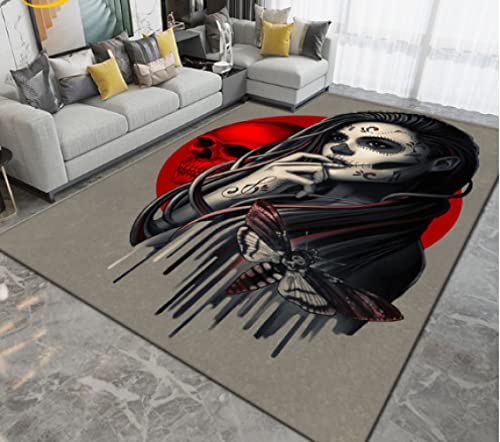 Totenkopf- und Mädchen-Teppich, Alternative Kunstteppiche, personalisierter Bereichsteppich, Spielfußmatten für Zuhause 80x150cm von FTMGGDG