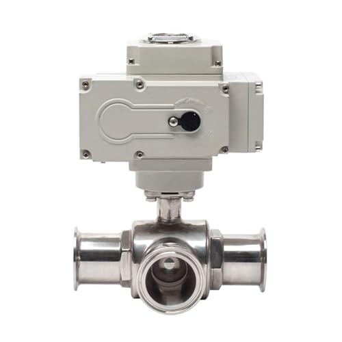 FTMRBOQI 38mm 3-Wege-Motorkugelhahn Q911F-16P Tri-Clamp-Ferrule-Typ elektrischer Kugelhahn(T Type_24V) von FTMRBOQI