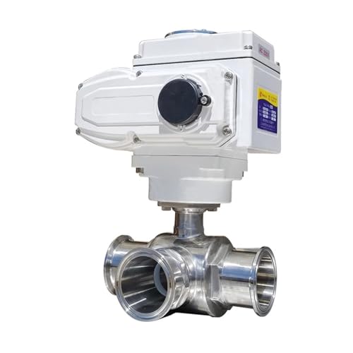 FTMRBOQI 76mm 3-Wege-Motorkugelhahn Q911F-16P Tri-Clamp-Ferrule-Typ elektrischer Kugelhahn(T Type_24V) von FTMRBOQI