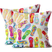 2Er Set, Bunte Flip Flops Muster, Überwurf Kissenhülle, Doppelseitig Bedruckt 18"x18" Dekorative Hülle.print von FTScustomSHOP