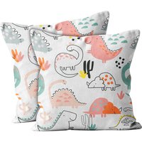 2Er Set, Niedlicher Doodle Dino Print, Kissenbezug, Doppelseitig Bedruckt 40x40cm Deko Hülle.print von FTScustomSHOP