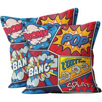2Er Set, Retro Pop Art Comic Shout Muster, Kissenbezug, Doppelseitig Bedruckt 40x40cm Deko Hülle.print von FTScustomSHOP