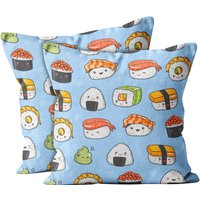 2Er Set, Verschiedene Kawaii Sushi Print, Kissenbezug, Doppelseitig Bedruckt 18"x18" Dekorative Hülle. Druck von FTScustomSHOP