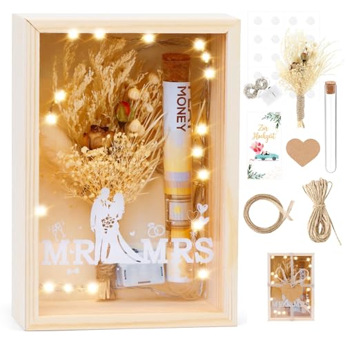 FTUREERA Geldgeschenk zur Hochzeit, Geschenk Hochzeit Geld Mr & Mrs, Kreative Hochzeitsgeschenke für Brautpaar Geld Geschenkbox mit Trockenblumen, Reagenzglas, Lichterketten und Holzbox FTUREERA Geldgeschenk zur Hochzeit, Geschenk Hochzeit Geld Mr & Mrs, Kreative Hochzeitsgeschenke für Brautpaar Geld Geschenkbox mit Trockenblumen, Reagenzglas, Lichterketten und Holzbox von FTUREERA