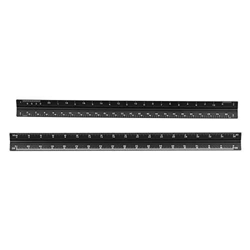 FTVOGUE 2-teiliges -Skalen-Set, Dreieckiges Lineal aus Schwarzer Aluminiumlegierung, Lasergravur, Kleines Lineal, Nützliche Messwerkzeuge für Ingenieure, Zeichner, Studenten von FTVOGUE