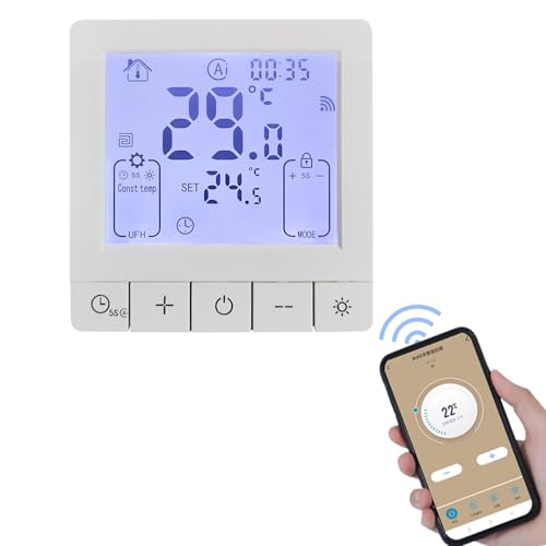 FTVOGUE Intelligent Thermostat, WLAN -Programmierbares LCD -Display 5+1+1 Wöchentliche Timer -Kinderschloss für Home Office Hotel Heizung Kompatibel (WiFi -Wasserheizung) von FTVOGUE