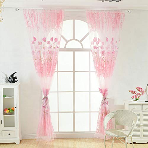 FTVOGUE Moderne Transparente Tüllvorhänge, Bedruckte Vorhänge, Hauchdünne Vorhänge mit Blumenmuster, Dünne Sonnenschutzvorhänge, Passend für Schlafzimmer, Wohnzimmer und Café, 100 * 200 cm (Rosa) von FTVOGUE