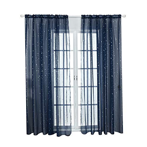 FTVOGUE Tüll Fenstervorhang Stilvolle Türverkleidung für Schlafzimmer Wohnzimmer Café(Navy blau) von FTVOGUE