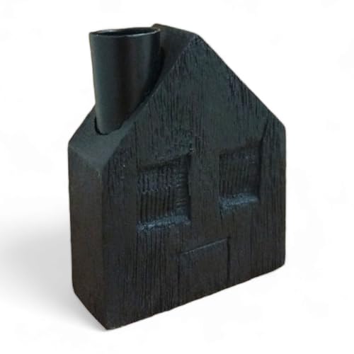 Kerzenhalter Stabkerze Haus mit 2 Fenstern Kerzenständer aus Mango in Schwarz von FTWDesign