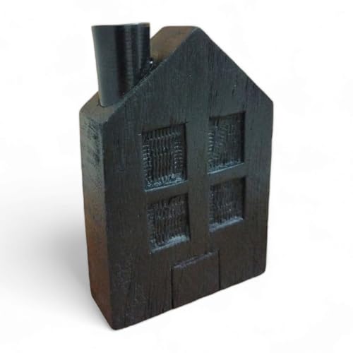 Kerzenhalter Stabkerze Haus mit 4 Fenstern Kerzenständer aus Mango in Schwarz von FTWDesign