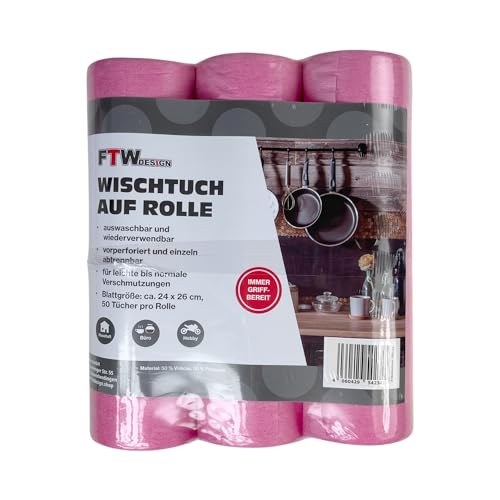 FTWDesign Universal Wischtuch auf Rolle in pink im 3er Set von FTWDesign