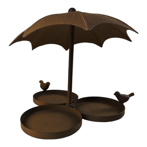 Vogelhaus Futterstation Vögel Wassertränke mit drei Futterplätzen aus Metall in Rostoptik von FTWDesign