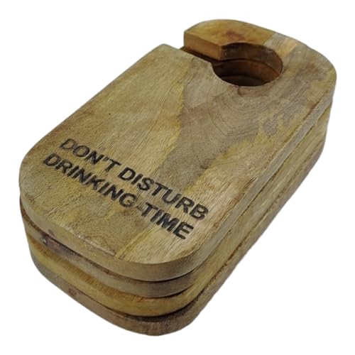 Drinking Time Untersetzer im Design eines Türhängers aus Mangoholz im 4er Set von FTWDesign