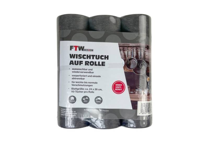 FTWdesign Universal Wischtuch auf Rolle in schwarz im 3er Set Reinigungstücher von FTWdesign