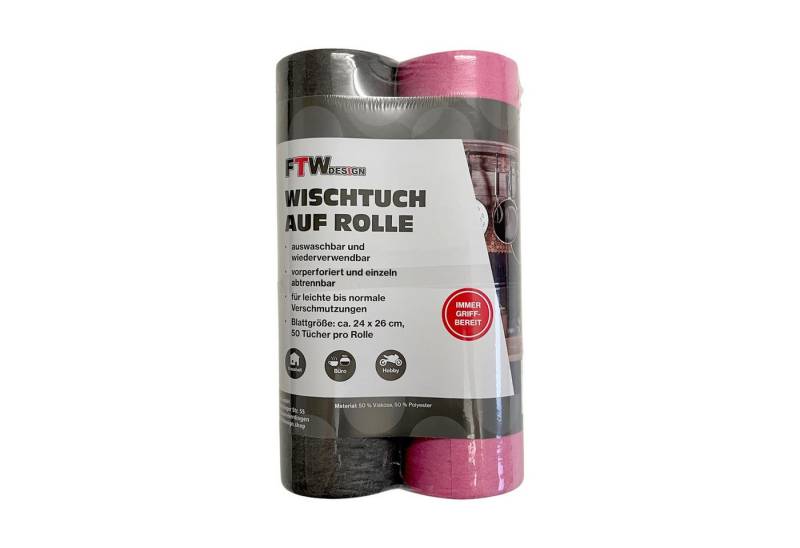 FTWdesign Universal Wischtuch auf Rolle in schwarz und pink im 2er Set Reinigungstücher von FTWdesign