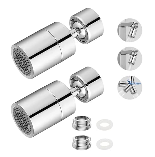 FTXanty 2 Pcs Wasserhahn Aufsatz Wasserhahn Sprudler 360° Drehbar Wasserhahn Wassersparer Chrom M22- M24 Messing Wasserhahn Luftsprudler mit 2-Flow Doppelfunktion für Küche Bad von FTXanty