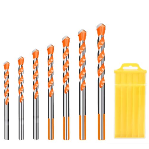 FTXanty Betonbohrer Fliesenbohrer Set Glasbohrer 7 Stück 7-tlg 3-12mm Holzbohrer Steinbohrer Keramikbohrer Multifunktionaler Bohrer für Metall Holz Beton Mauerwerk Fliesen Kunststoff Glas von FTXanty