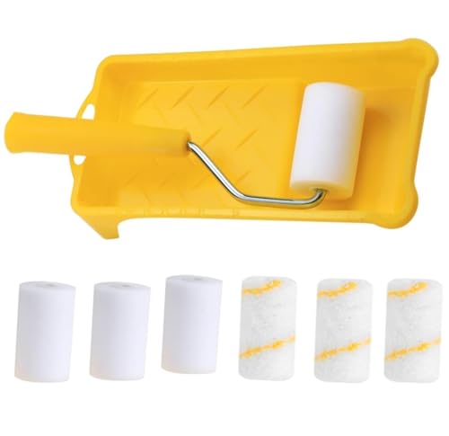 FTXanty Mini Schaumstoff Farbroller Set Malerrolle Schaumrolle Klein 6 * 5cm Schaumstoff Farbroller + Mikrofaser Farbroller Abdeckung + Farbroller Rahmen + Klein Farbwanne von FTXanty