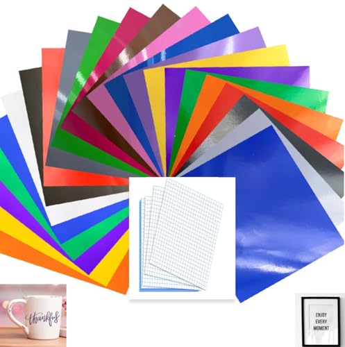 FTXanty Vinylfolie Plotter 28 PCS Permanentes Plotterfolie Bunt 30.5 x 21cm 24 Flexfolie Bunt + 4 Transferfolie Plotter Set Plotterfolie Vinyl Selbstklebend Folie für DIY Tasse Karte Aufkleber von FTXanty