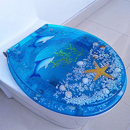 FTYYSWL Antibakterieller WC-Sitz mit Absenkautomatik, Harz, mit Top Fix und Schnellverschluss, einfache Montage, leicht zu reinigen, Delphin blau von FTYYSWL