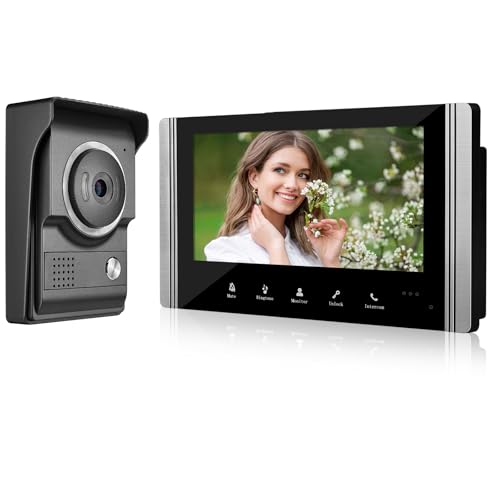 FTes RFKits Verdrahtetes Video-Türklingel-Telefon, 7" Video-Gegensprechanlage Monitor, HD-Kamera-Kits Unterstützen Entriegelung, Überwachung, Zwei-Wege-Sprechanlage für Villa Haus Büro Wohnung von FTes RFKits
