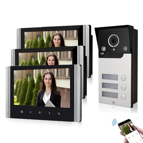 FTes RFKits WLAN Wireless Video Türsprechanlage,1080P Außenkamera,7 Zoll Touchscreen Wireless Monitor,PIR Bewegungserkennung,Nachtsicht,Tuya APP Steuerung (3 Familienhaus) von FTes RFKits