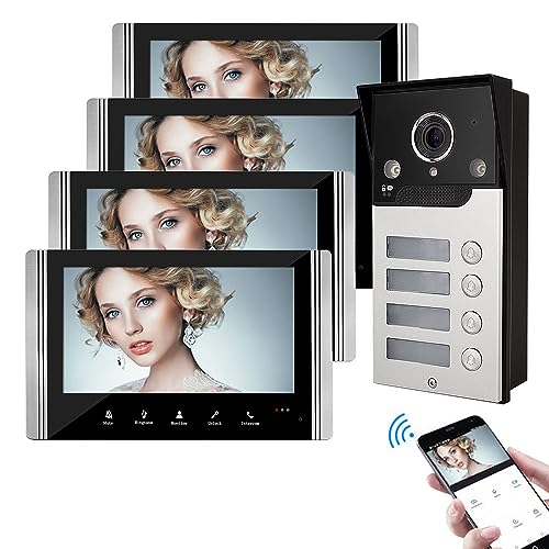 FTes RFKits WLAN Wireless Video Türsprechanlage,1080P Außenkamera,7 Zoll Touchscreen Wireless Monitor,PIR Bewegungserkennung,Nachtsicht,Tuya APP Steuerung (4 Familienhaus) von FTes RFKits