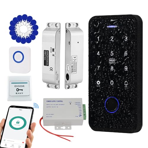 FTes RFKits Wasserdichtes TUYA Zugangskontrollkit,Touch RFID Tastatur,NC Elektronisches Fallriegelschloss,3A Stromversorgung,Schaltknopf,Verdrahtete Türklingel, 15pcs 13.56MHz Keyfobs von FTes RFKits