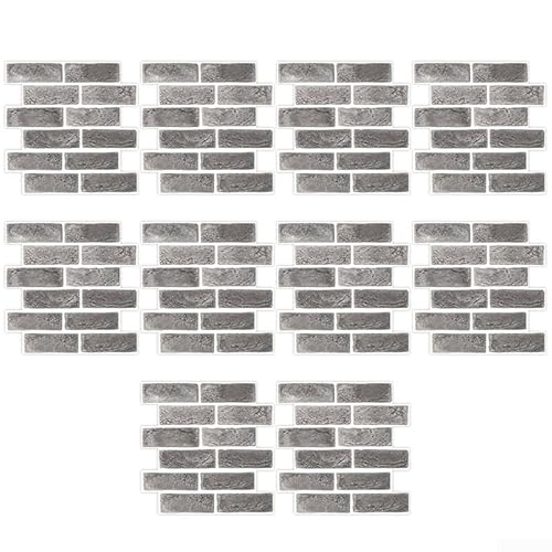 10 Stück simulierte Ziegel-Wandaufkleber für Raumdekoration, hergestellt aus PVC-Material, geeignet für verschiedene Wandräume, einschließlich Wohnzimmer und Küche (grau) von FUANA