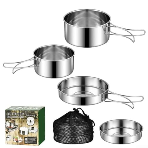 304 Edelstahl Outdoor Topf-Set 4-teilig mit faltbaren Griffen für sicheres und bequemes Kochen (vierteiliges Set) von FUANA