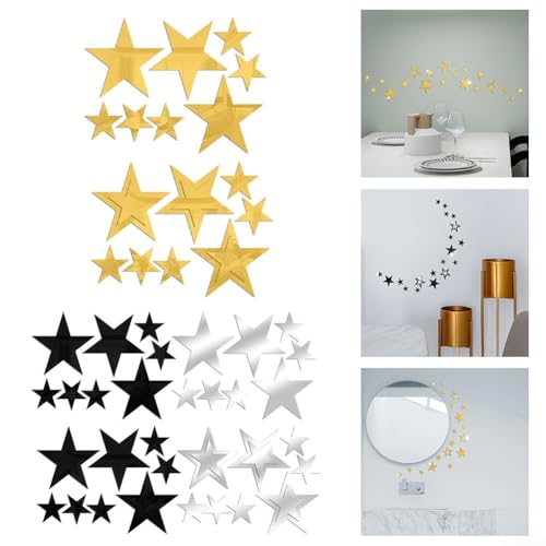 3D Acryl Stern Wandkunst 19 PCS Spiegel Aufkleber für Kinderzimmer Dekoration (Gold) von FUANA