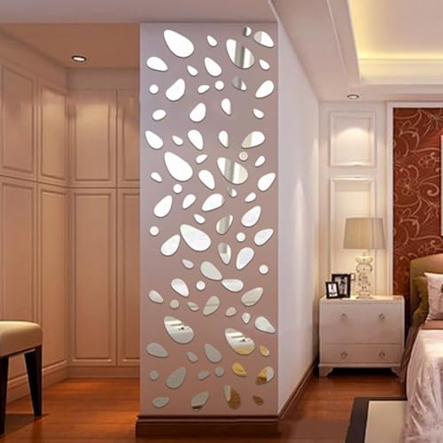 3D-Acryl-Wandaufkleber, ovaler Spiegel für DIY-Heimdekoration und kreative Wand-Landschaftsgestaltung mit sicherem und langlebigem Finish (Silber) von FUANA