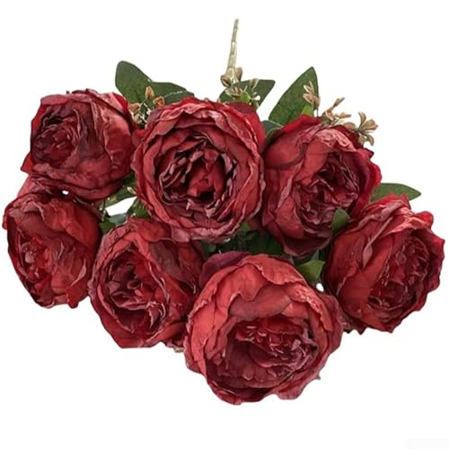 Anmutiges Blumenarrangement mit 7 Köpfen für Zuhause und Hochzeiten (rot) von FUANA