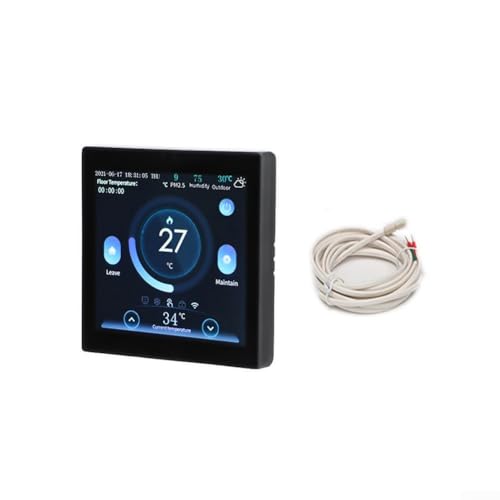 Benutzerfreundlicher elektrischer Fußbodenheizungsregler mit App-Integration, manuellen/automatischen Modi und Datenspeicherfunktionen (schwarz) von FUANA
